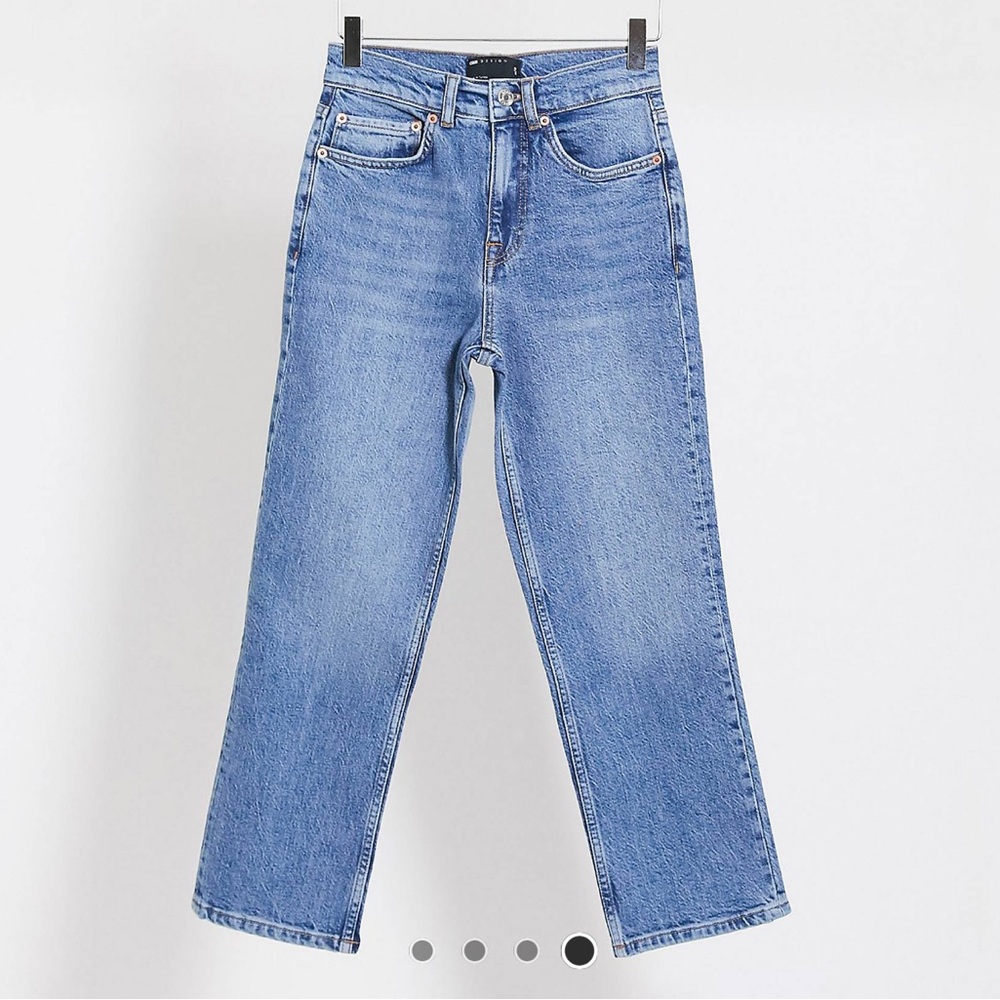 ASOS Design Petite High Rise Stretch ‘Slim’ Straight Leg Jeans Vintage Midwash - Picture 2 of 6